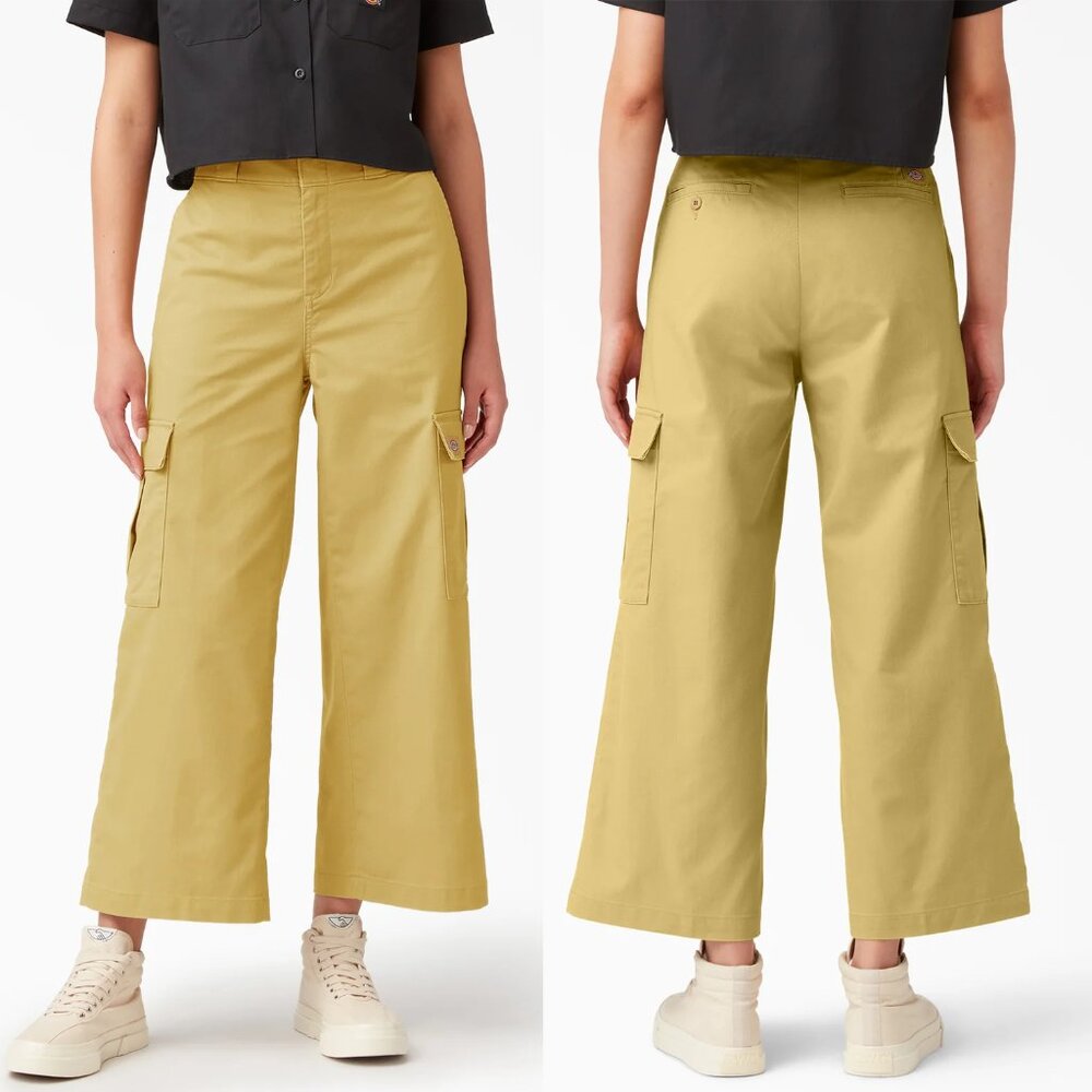 Dickies Cropped Wide Leg Cargo Pants Stonewashed Dark Khaki Size 4